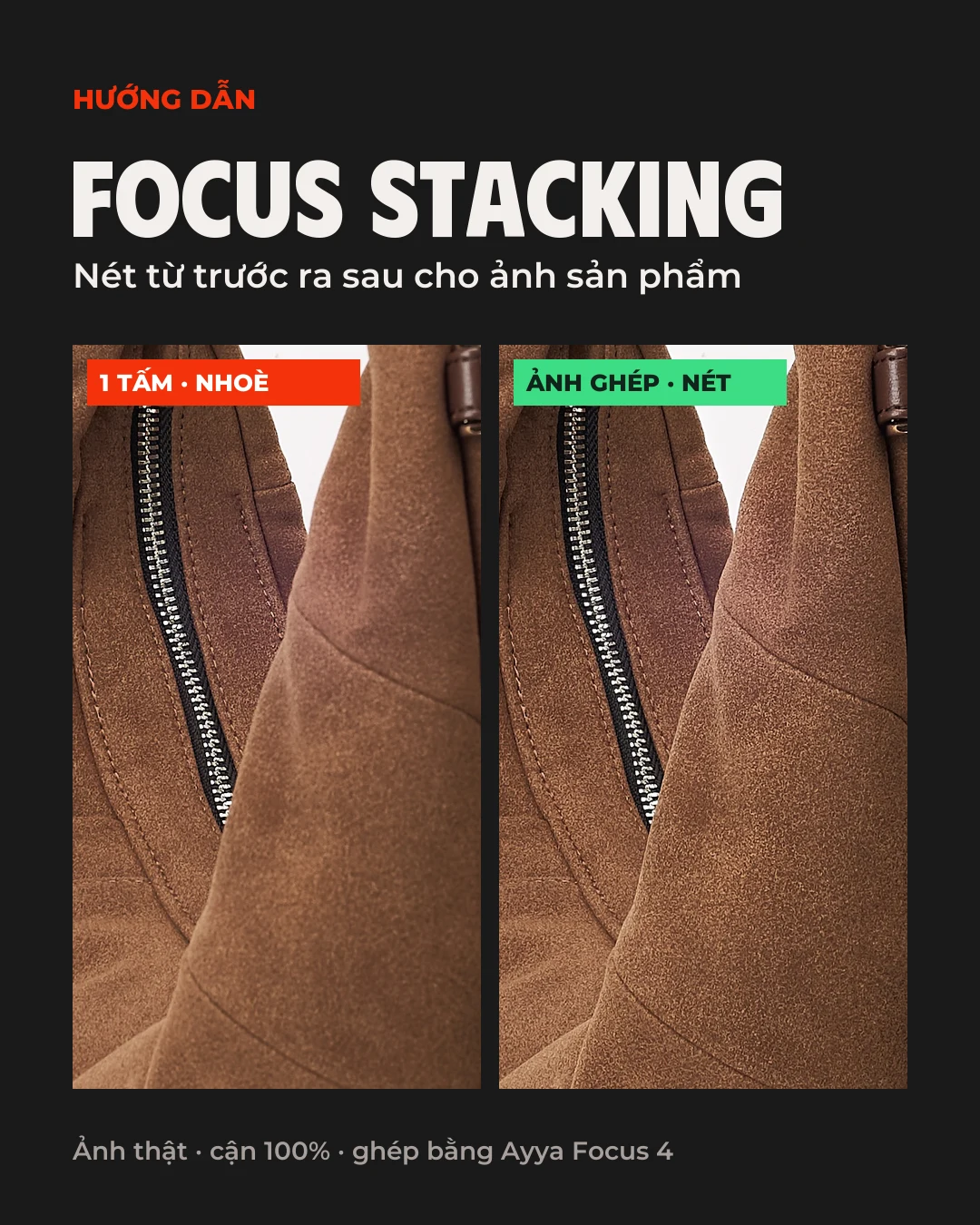 Focus stacking là gì? Chụp túi xách, trang sức nét từ trước ra sau